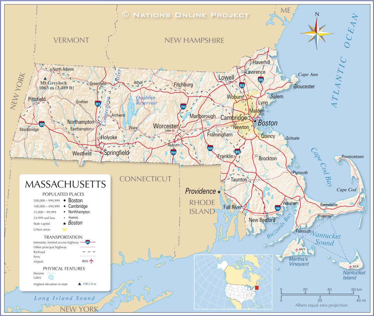 Map of the Commonwealth of Massachusetts, USA - Nations Online Project