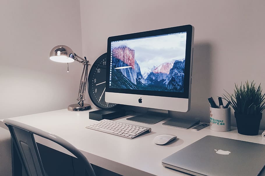 HD wallpaper: opened black laptop computer near stamp, printer, office ...