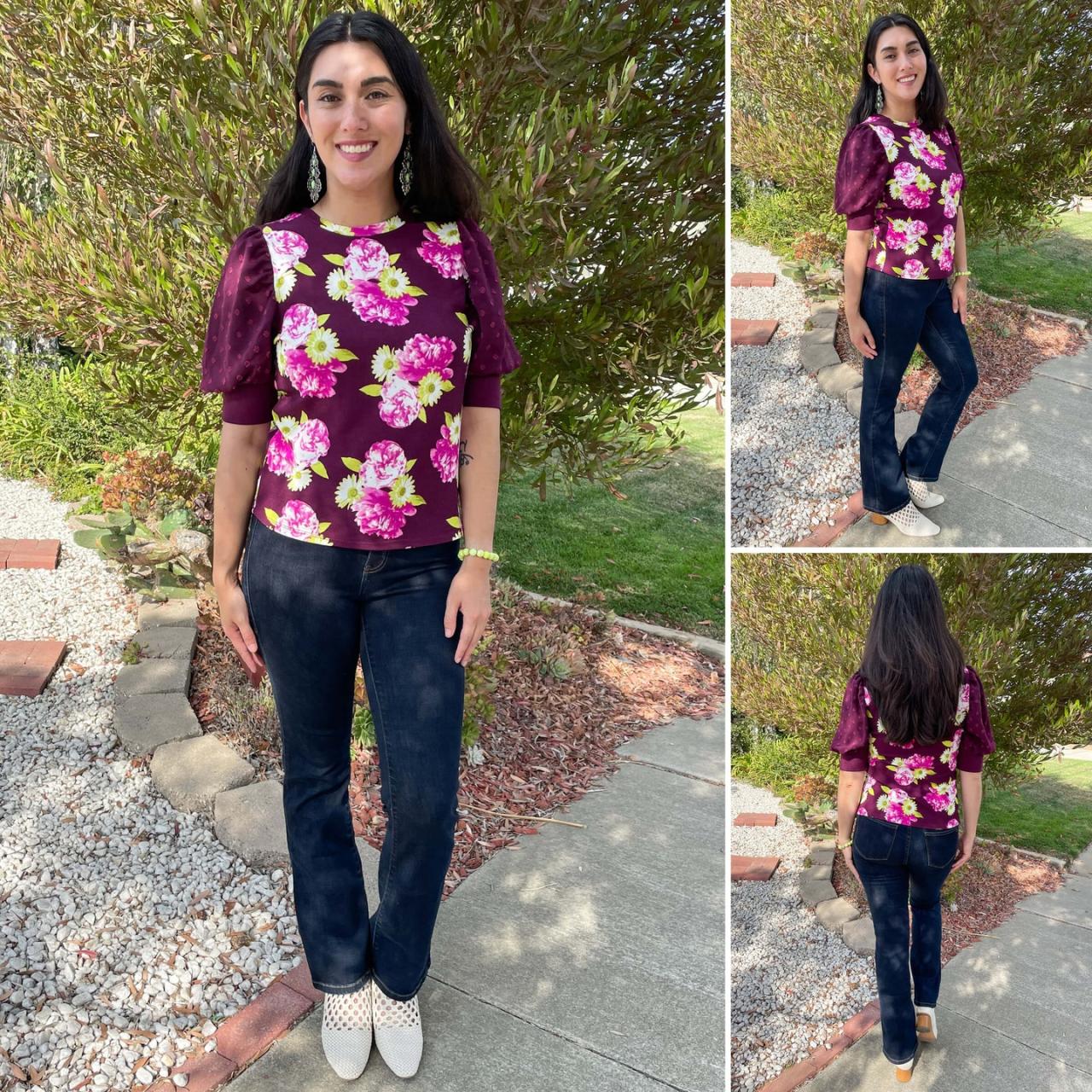 Moriella Puff Sleeve Mixed Media Top - Women's Collection | LuLaRoe Moriella Puff Sleeve Mixed Media Top - Women's Collection | LuLaRoe